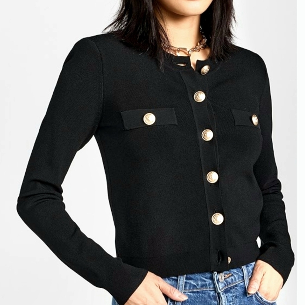 NWT$298 Generation Love Pennie Rib Knit Black Cardigan Button-Up Sweater Top XXS
